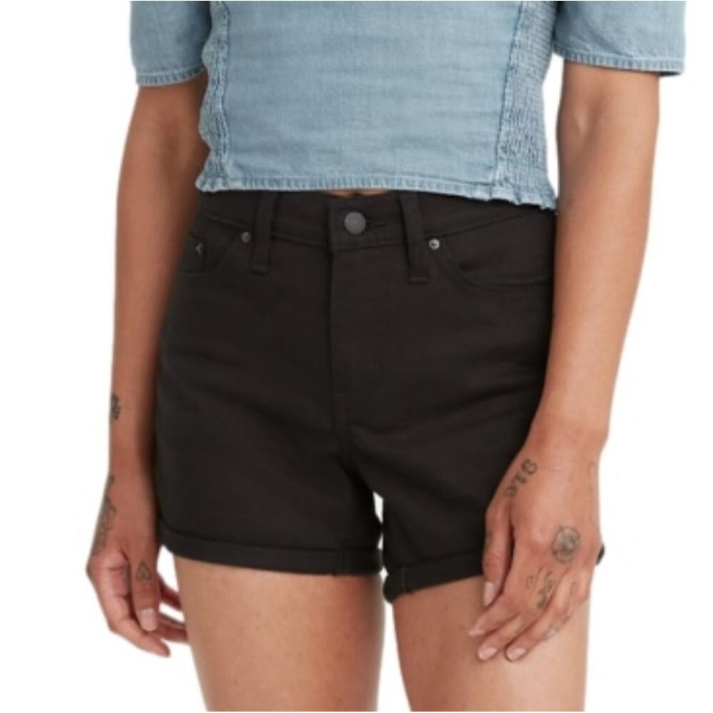 NWT Levi's Mid Length Shorts Black Denim Jean Rolled Cuff Modest - Size 31